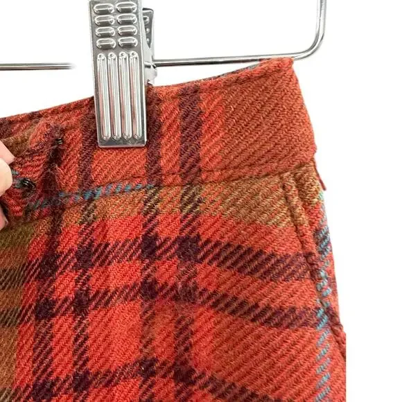 Valentino Plaid Wool Pants Red Brown Straight Leg Cuffed Trouser Womens 4 - Picture 5 of 15